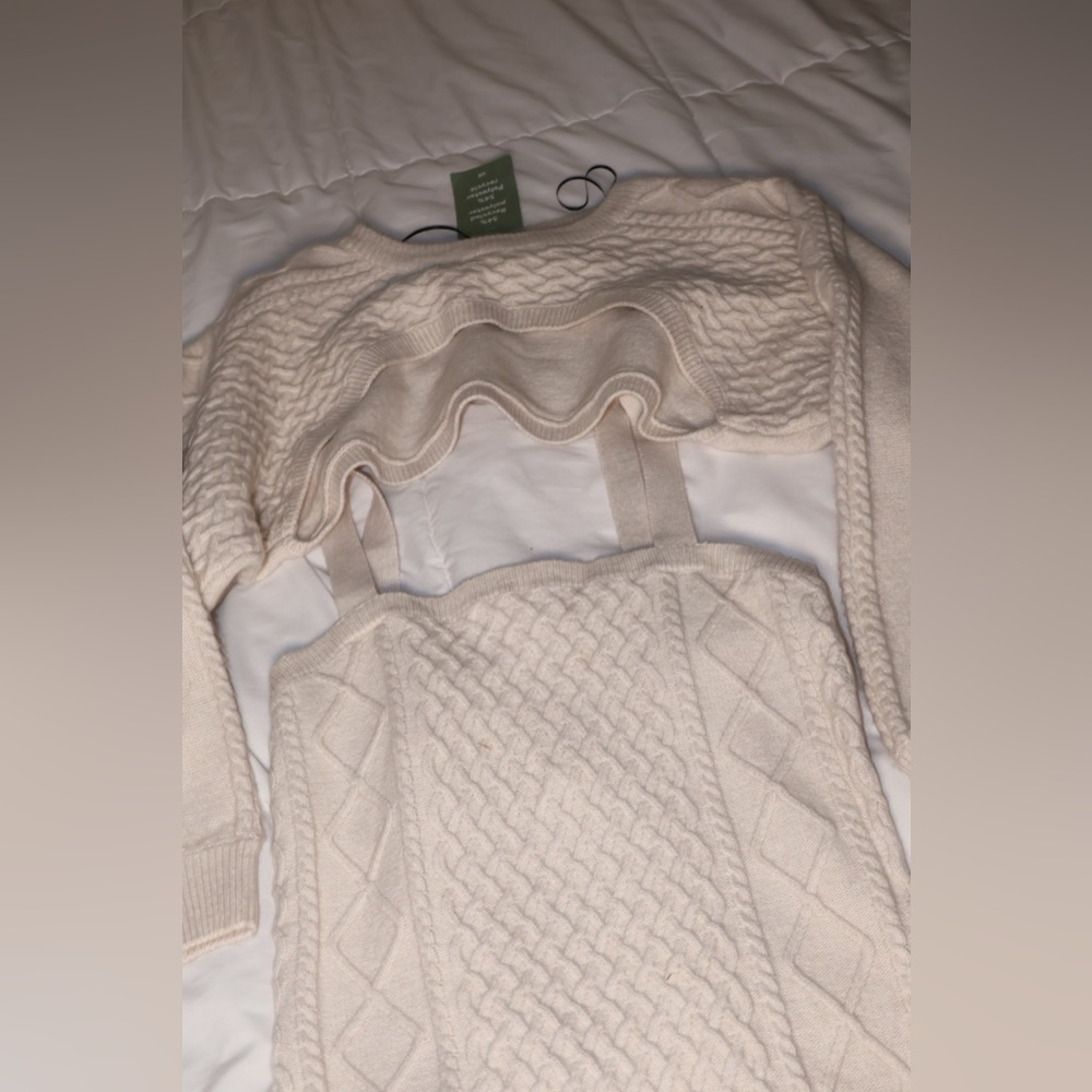 Elegant Cream Cable Knit Sweater Dress Set